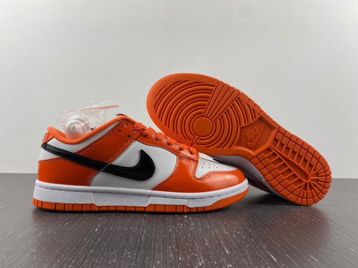 nike dunk low white orange patent black dj9955-800