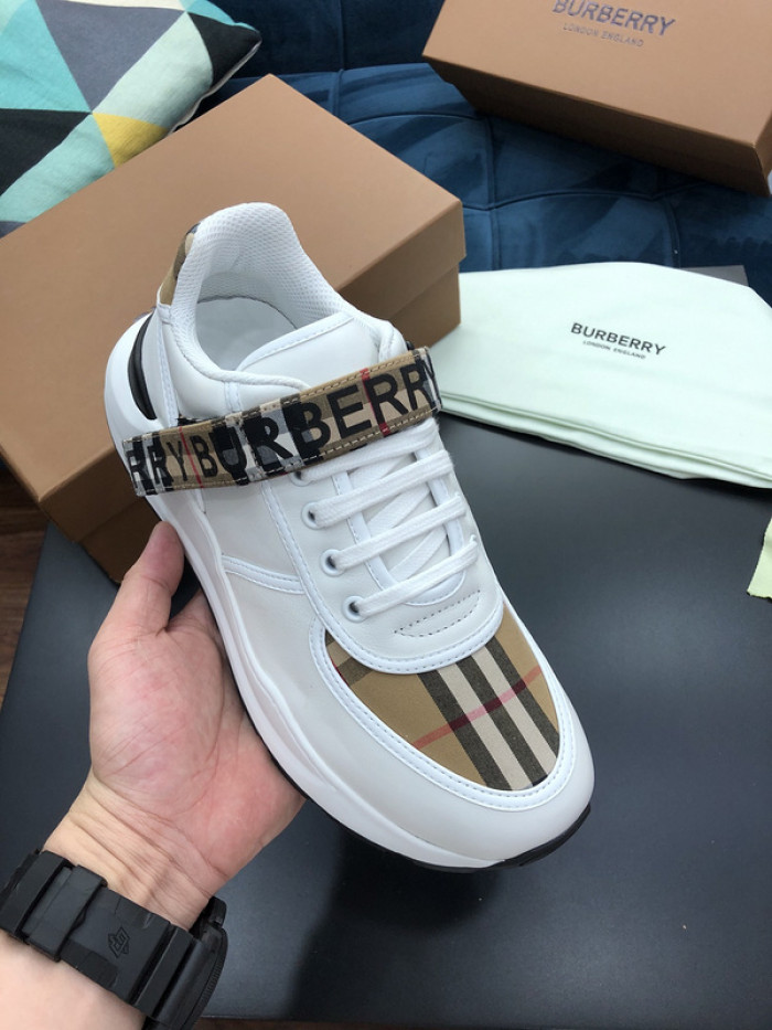 B**rry vintage check, leather and mesh sneakers